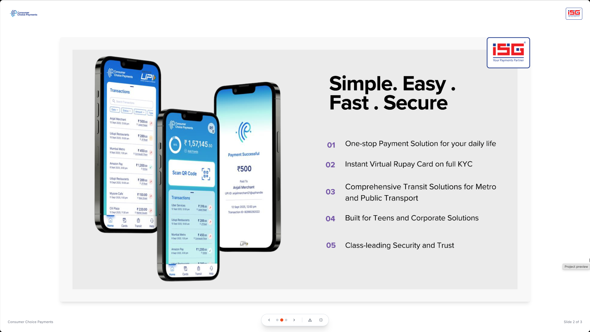 Consumer Choice Payments — D2C app screens